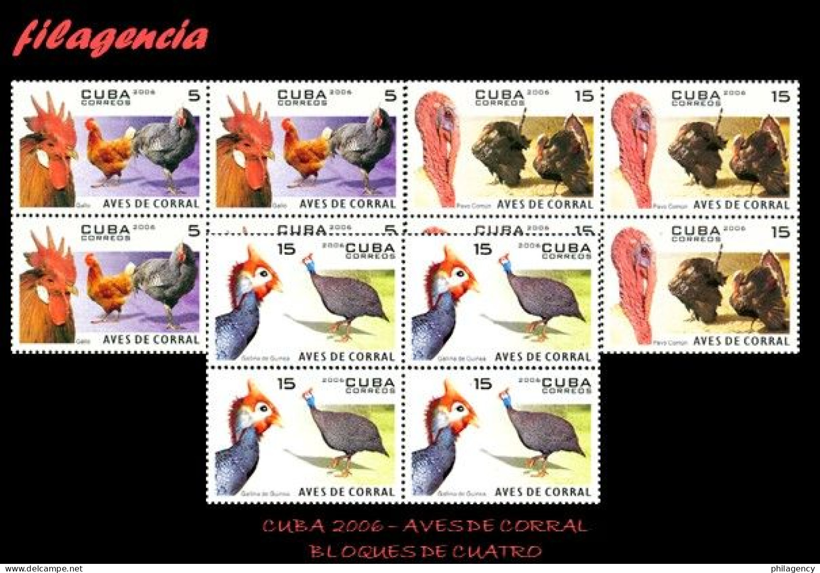 CUBA. BLOQUES DE CUATRO. 2006-13 FAUNA. AVES DE CORRAL - Nuevos