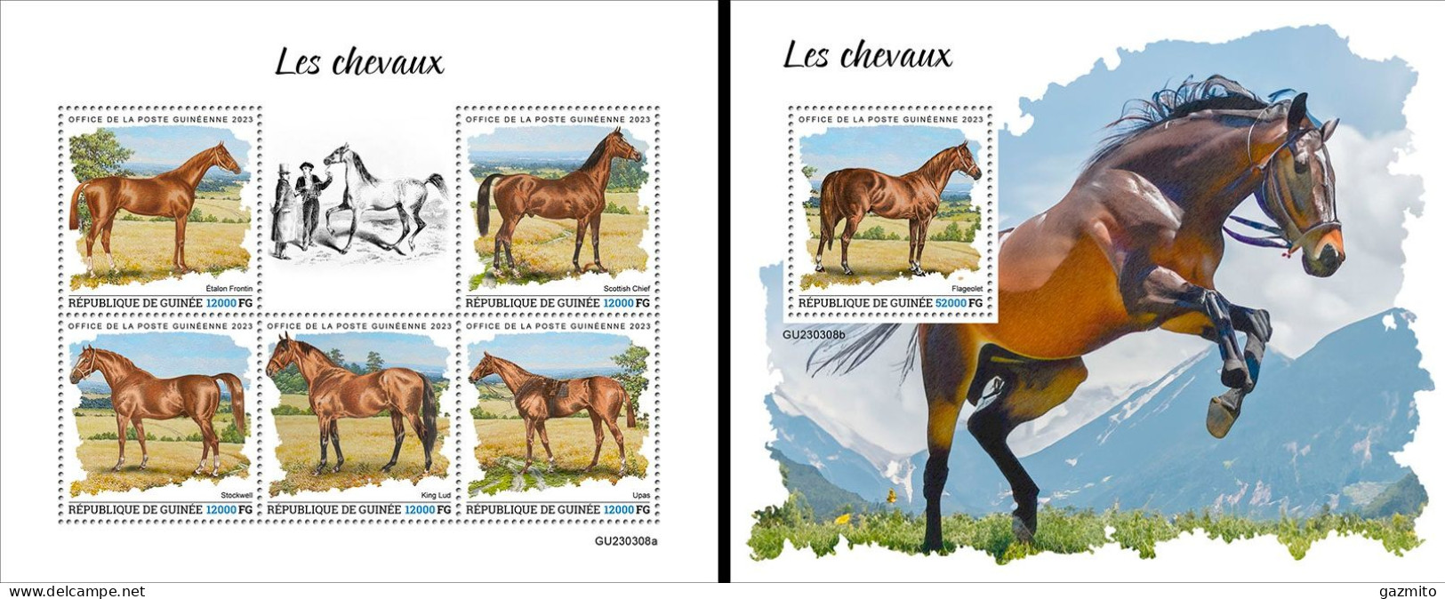Guinea 2023, Animals, Horses, 5val In BF +BF - República De Guinea (1958-...)