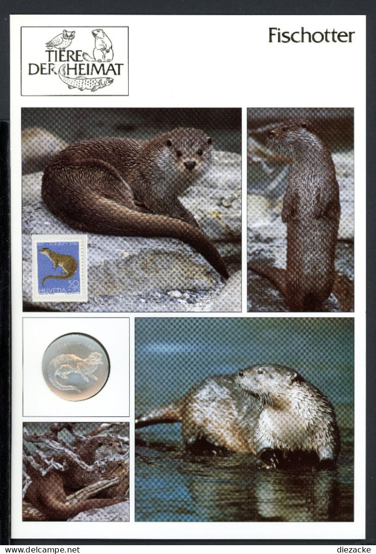 Schweiz Medaillenblatt Tiere Der Heimat Otter Medaille Feinsilber (RH53 - Other & Unclassified