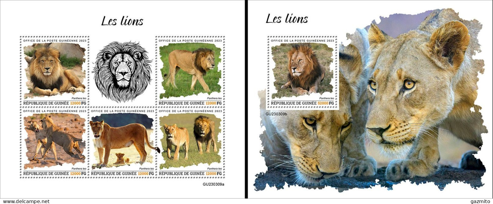 Guinea 2023, Animals, Lions, 5val In BF +BF - República De Guinea (1958-...)