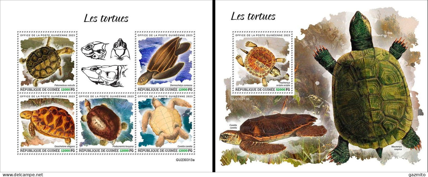 Guinea 2023, Animals, Turtle, 5val In BF +BF - Guinée (1958-...)