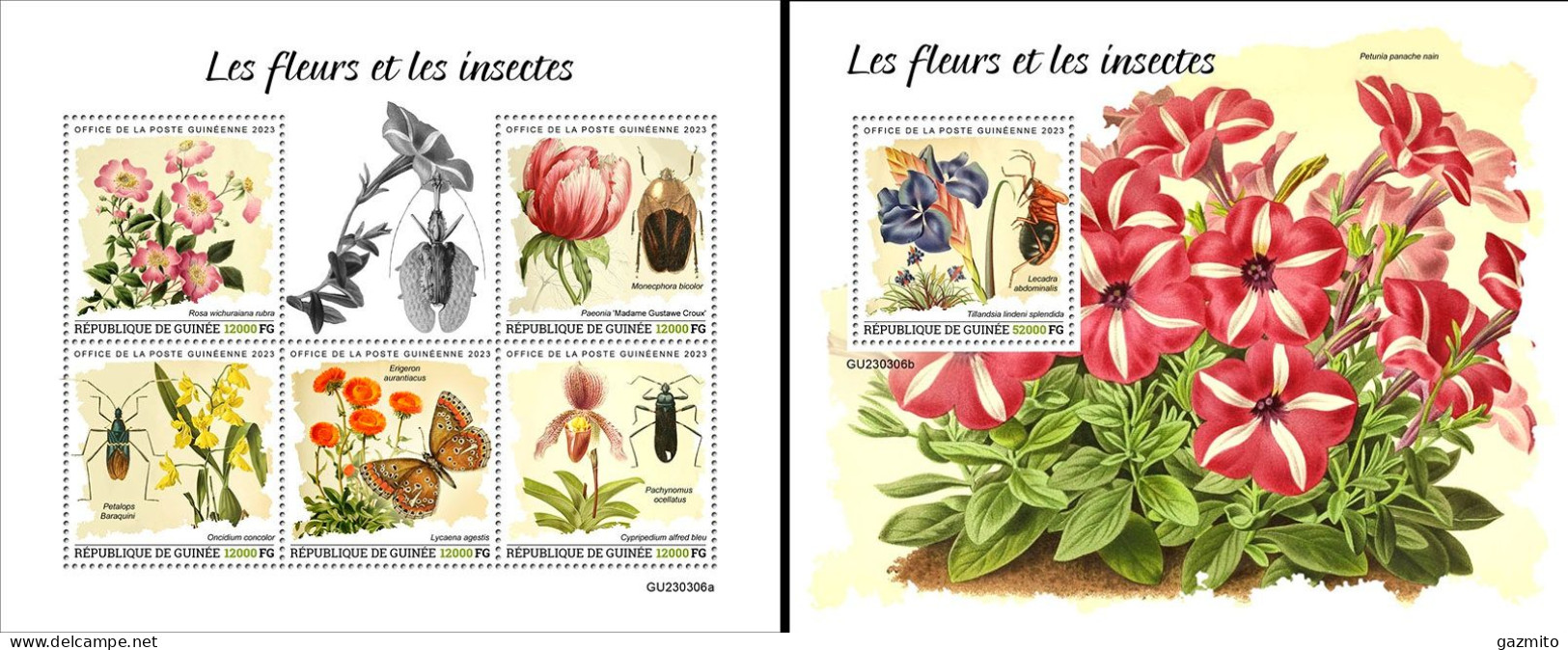 Guinea 2023, Flowers And Insects, 5val In BF +BF - República De Guinea (1958-...)