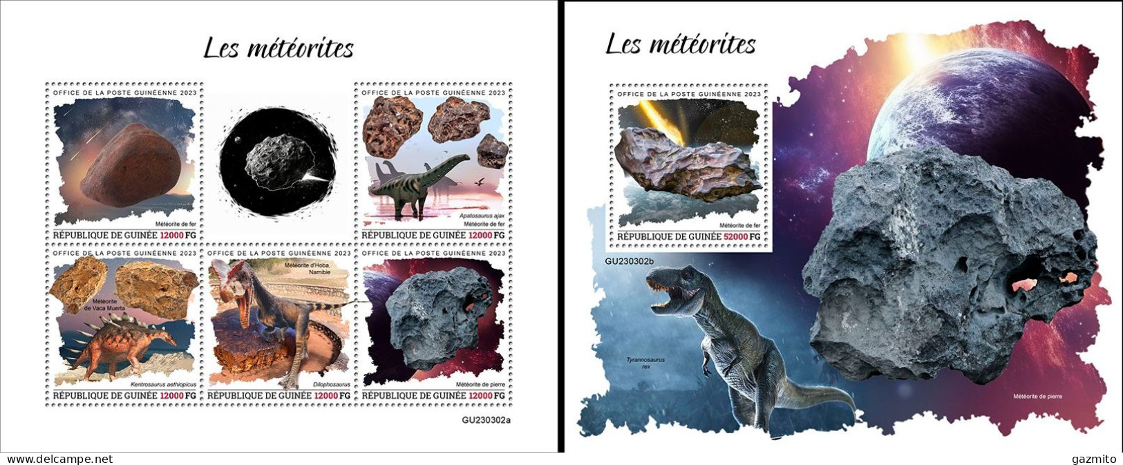 Guinea 2023, Meteors And Dinosaurs, 5val In BF +BF - Guinea (1958-...)