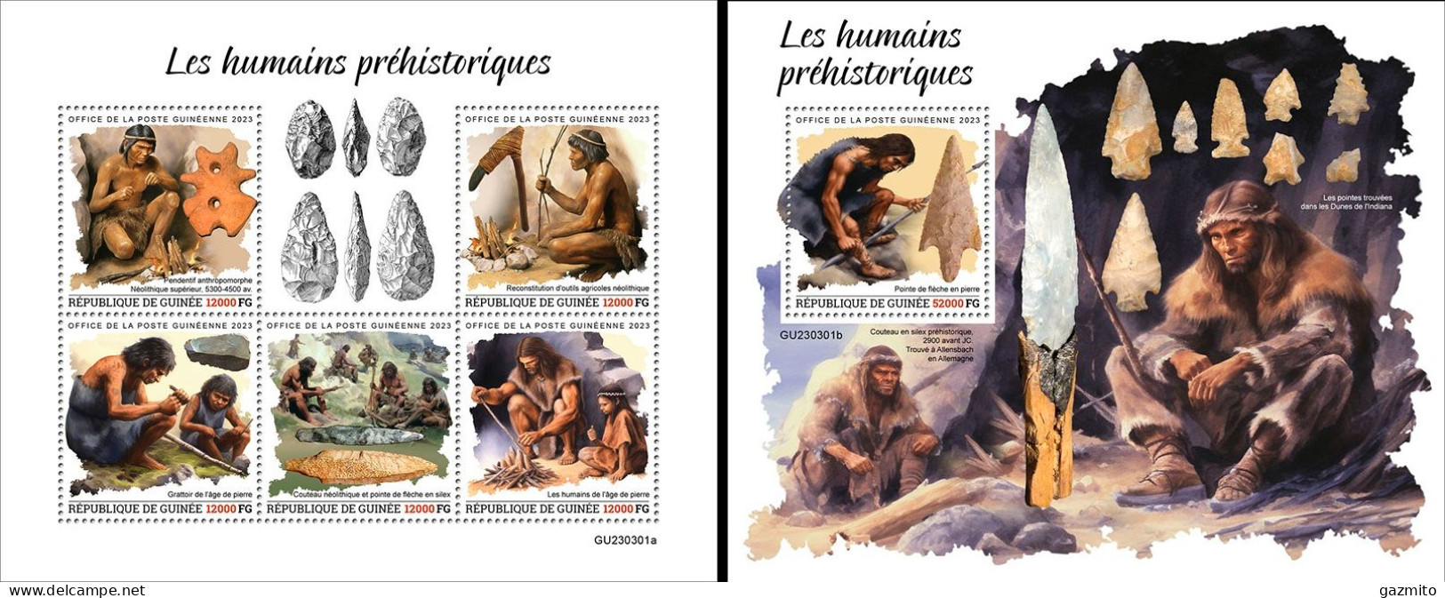 Guinea 2023, Prehistoric Men, Fossil, 5val In BF +BF - Fossils