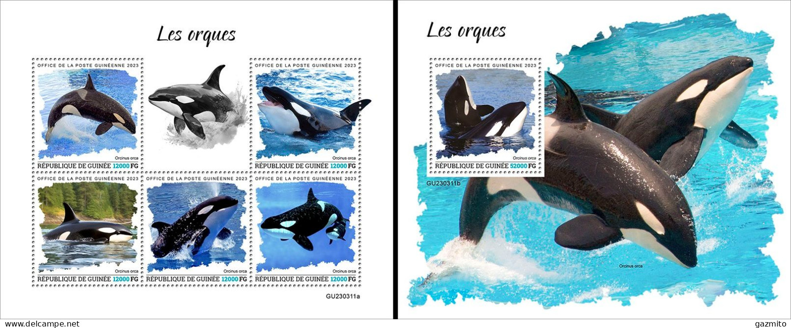Guinea 2023, Animals, Orcas, 5val In BF +BF - Pesci