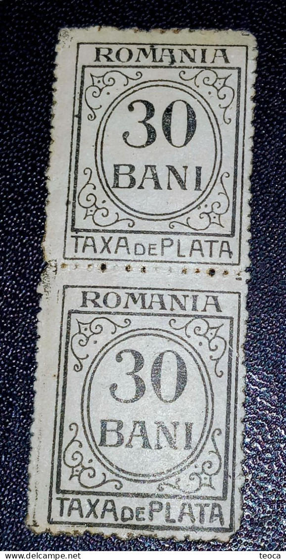 Error Romania 1918-20, Revenue Stamps Taxa De Plata 30b Printed With Thin And Bold Writing Pair, Gumm - Unused Stamps