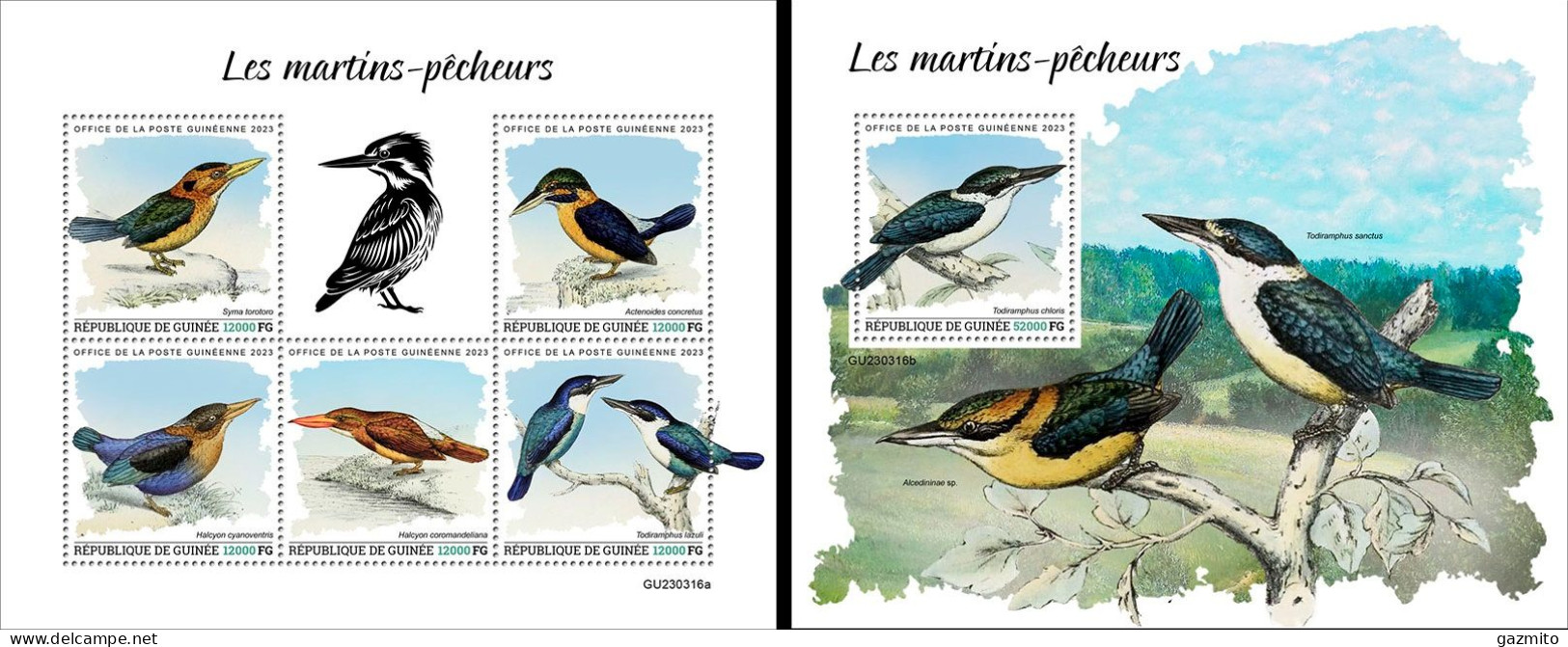 Guinea 2023, Animals, Kingfisher, 5val In BF +BF - Marine Web-footed Birds