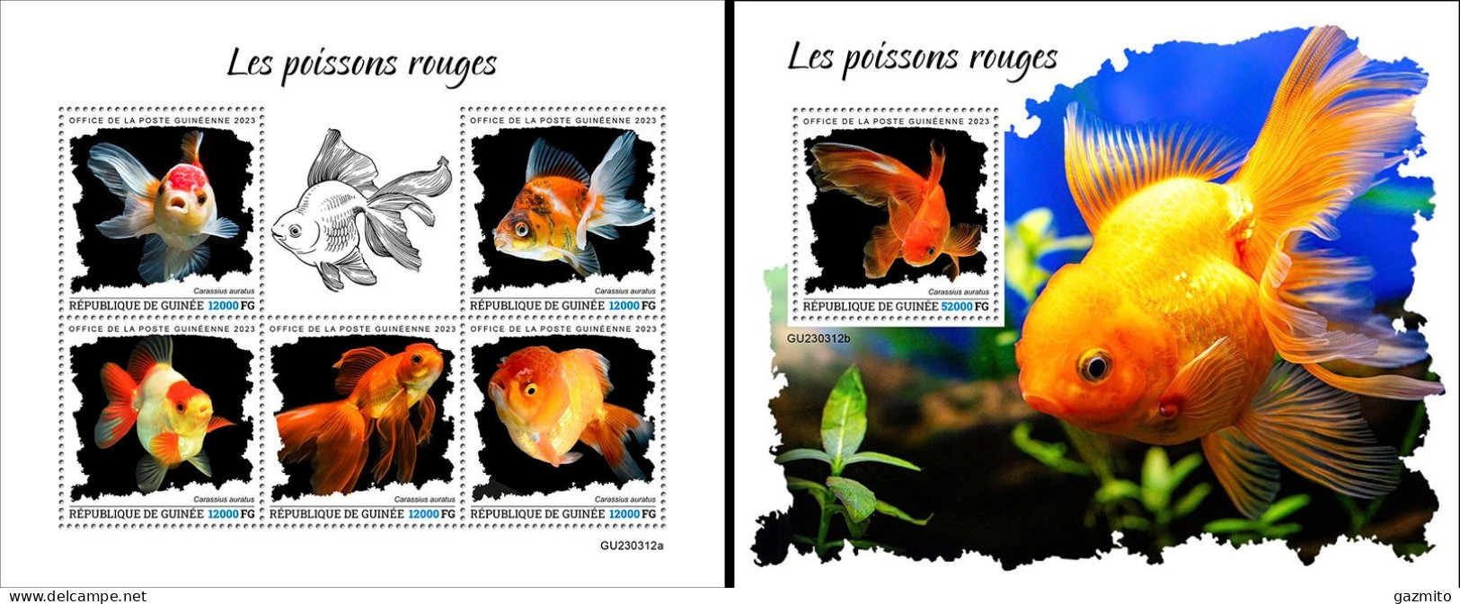 Guinea 2023, Animals, Goldfish, 5val In BF +BF - Fishes