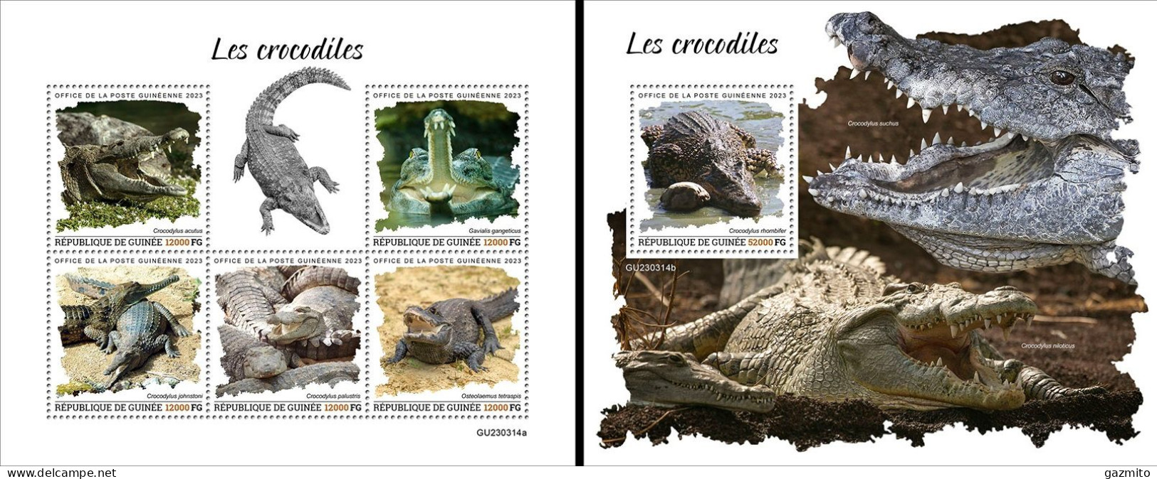 Guinea 2023, Animals, Crocodile, 5val In BF +BF - Sonstige & Ohne Zuordnung