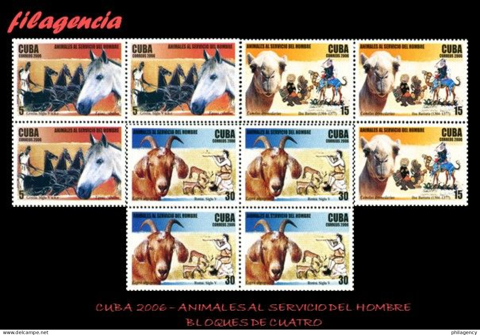 CUBA. BLOQUES DE CUATRO. 2006-24 ANIMALES AL SERVICIO DEL HOMBRE - Neufs