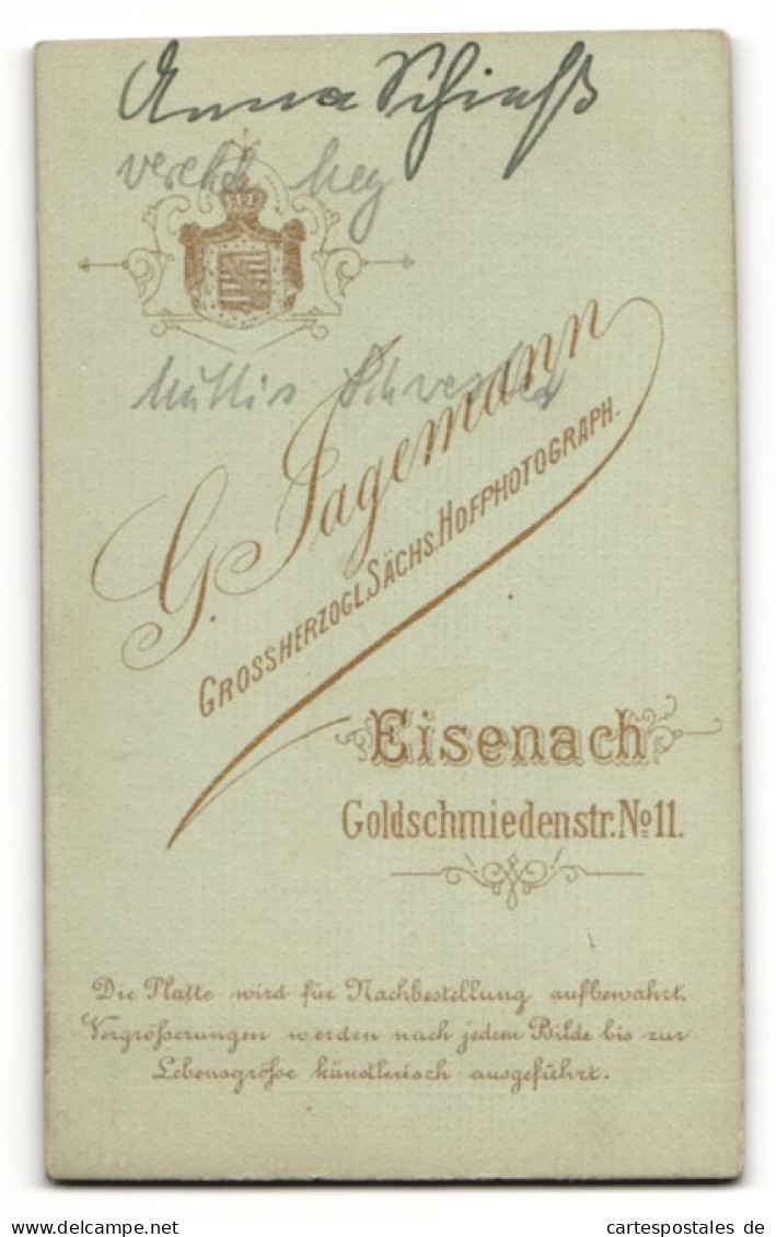 Fotografie G. Jagemann, Eisenach, Junges Mädchen Mit Hochsteckfrisur  - Anonieme Personen