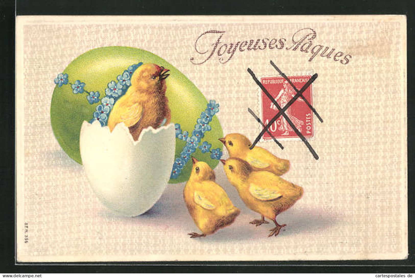 Präge-AK Joyeuses Paques, Osterküken In Einem Ei  - Pâques