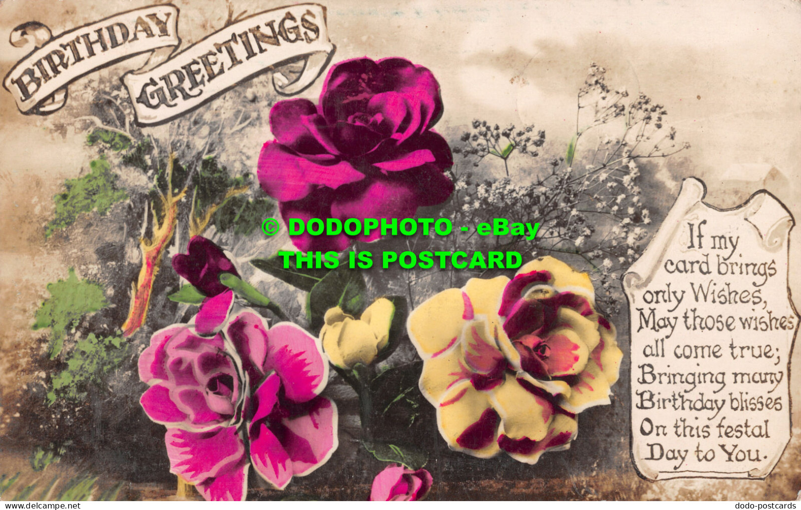 R509869 Birthday Greetings. Flowers. RP - Monde