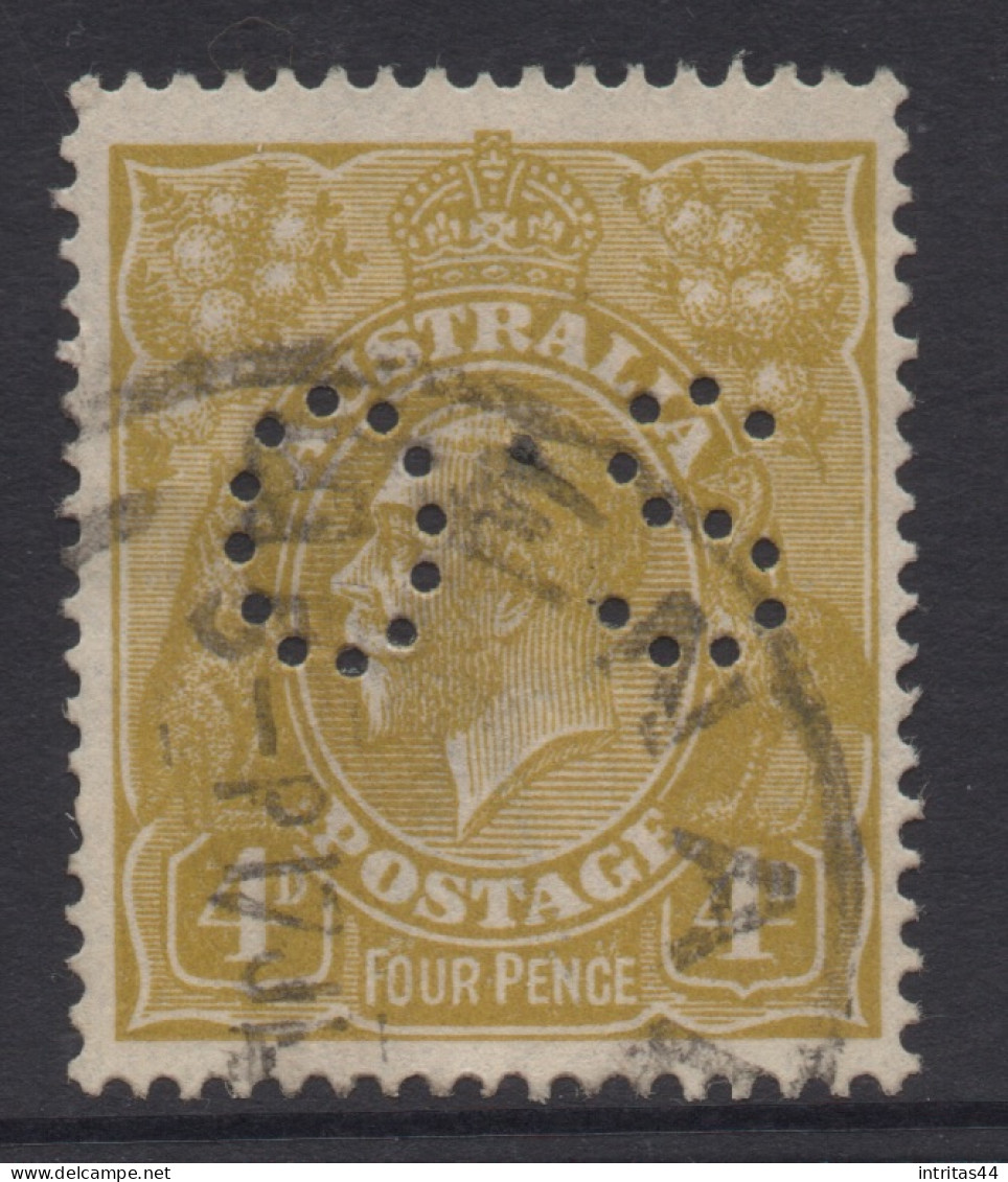 AUSTRALIA 1924 4d OLIVE-YELLOW  KGV STAMP "OS" PERF.14 1st WMK SG.O83 VFU - Used Stamps