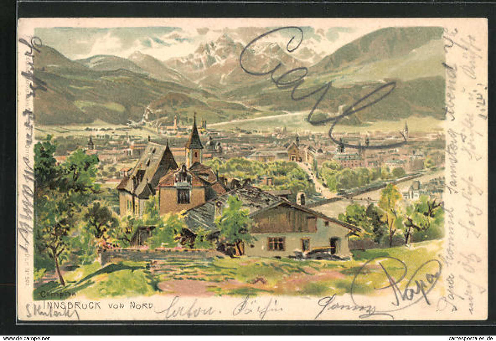 Künstler-AK Edward Theodore Compton: Innsbruck, Gesamtansicht Mit Bergpanorama  - Compton, E.T.