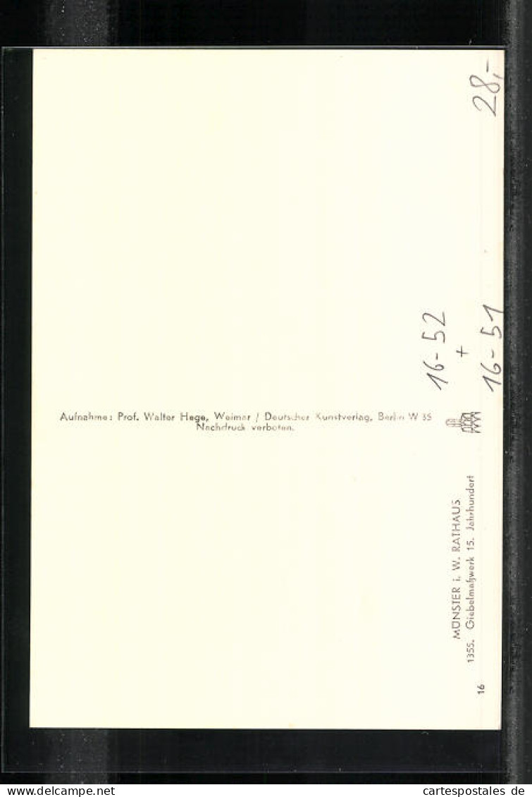 Foto-AK Deutscher Kunstverlag, Nr. 16, Walter Hege: Münster I. W., Ansicht Vom Rathaus  - Altri & Non Classificati