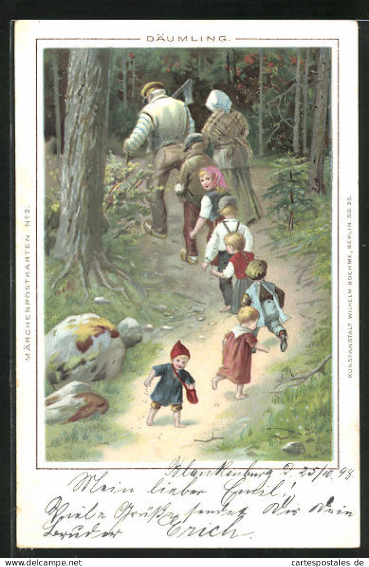 AK Däumling Geht Als Letzter Hinter Der Holzhackerfamilie Im Wald, Märchen  - Fairy Tales, Popular Stories & Legends