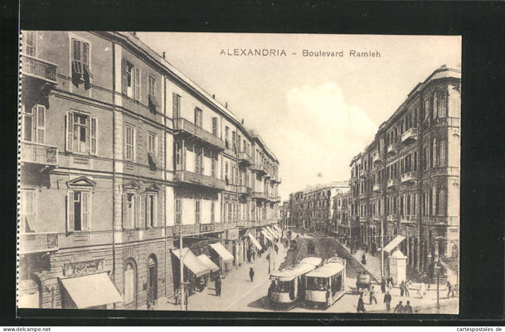 AK Alexandria, Boulevard Ramleh, Strassenbahn  - Tranvía