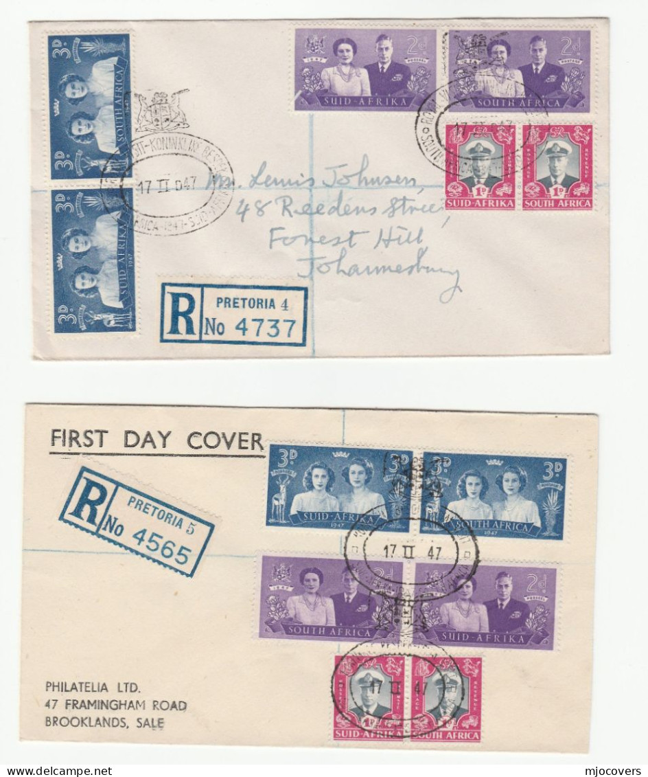 2  FDC 1947 Reg Pretoria 4 & 5,  Royal Visit SOUTH AFRICA Stamps Cover Royalty - FDC