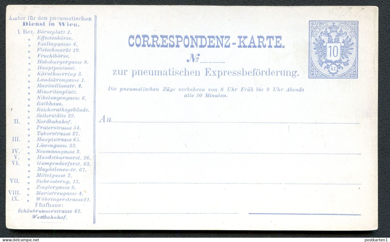 Rohrpost-Postkarte RP9bI Postfrisch 1884 Kat.45,00€ - Postkarten