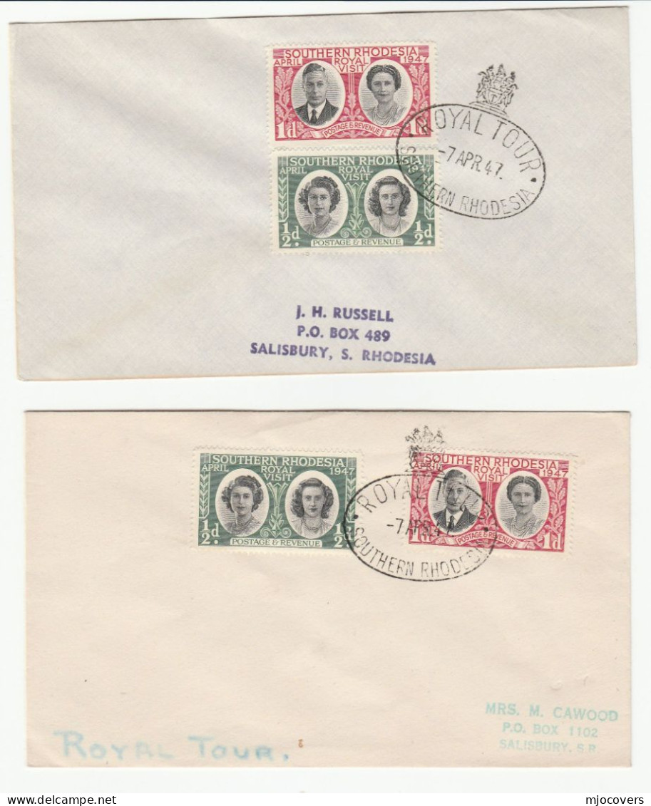 2   Royal Tour SOUTHERN RHODESIA 1947 COVERS Royalty Visit Stamps Cover - Rhodésie Du Sud (...-1964)