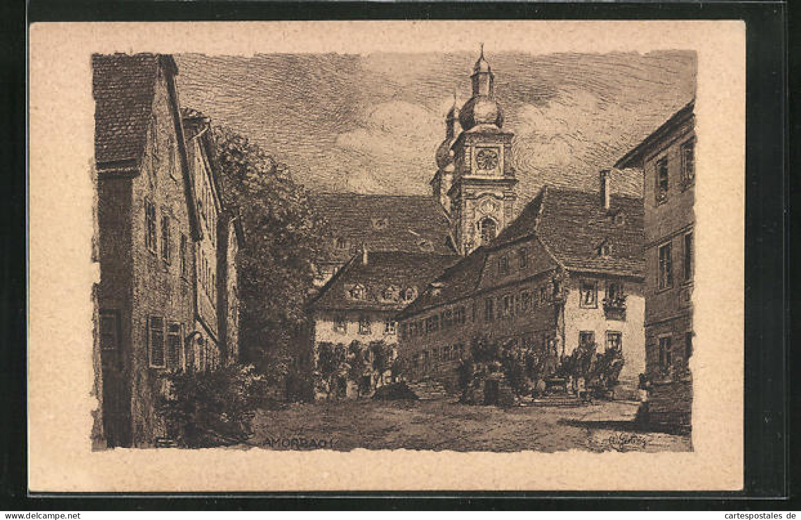 Künstler-AK Amorbach, Blick über Den Marktplatz  - Amorbach