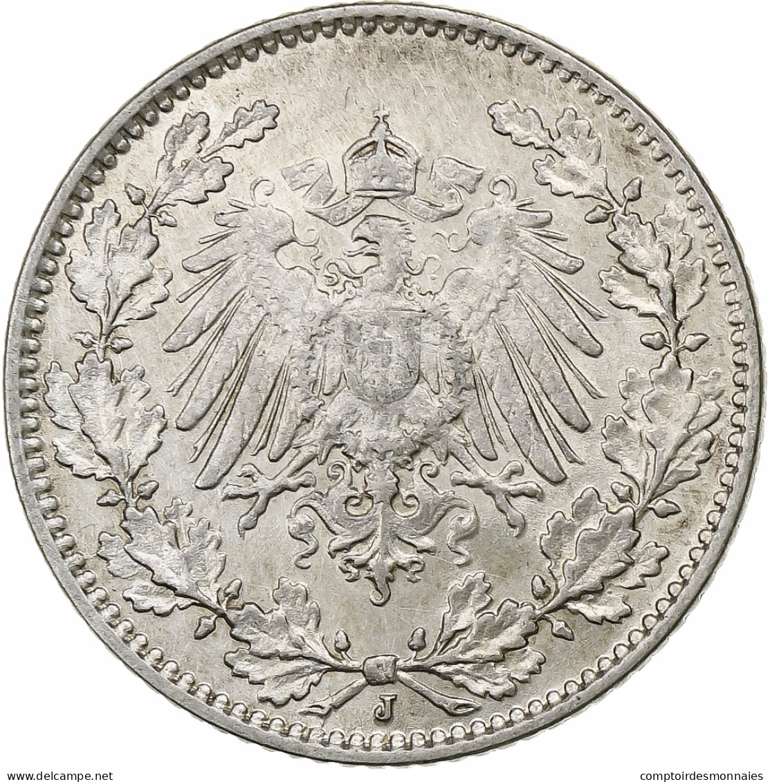 Monnaie, GERMANY - EMPIRE, 1/2 Mark, 1914, Hambourg, TTB+, Argent, KM:17 - 1/2 Mark