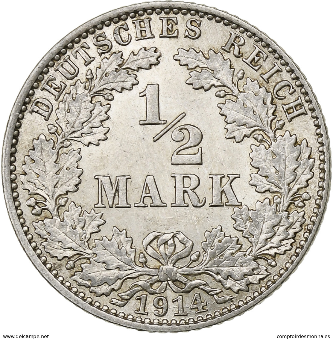 Monnaie, GERMANY - EMPIRE, 1/2 Mark, 1914, Hambourg, TTB+, Argent, KM:17 - 1/2 Mark