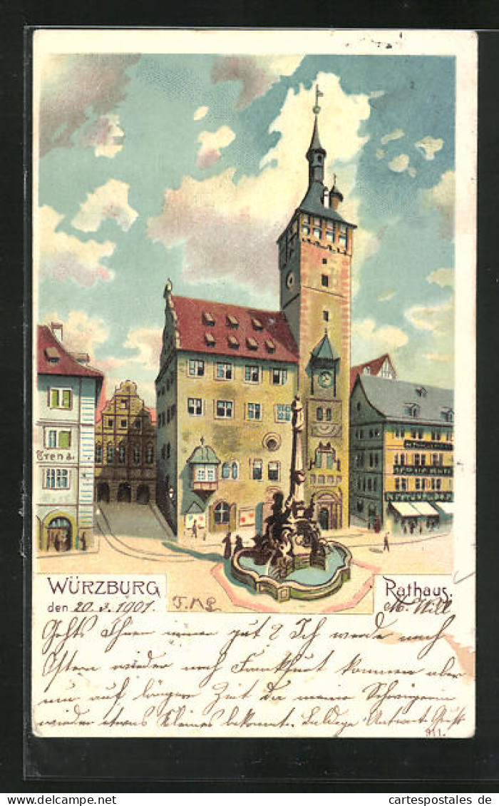Lithographie Würzburg, Rathaus Der Stadt  - Wuerzburg