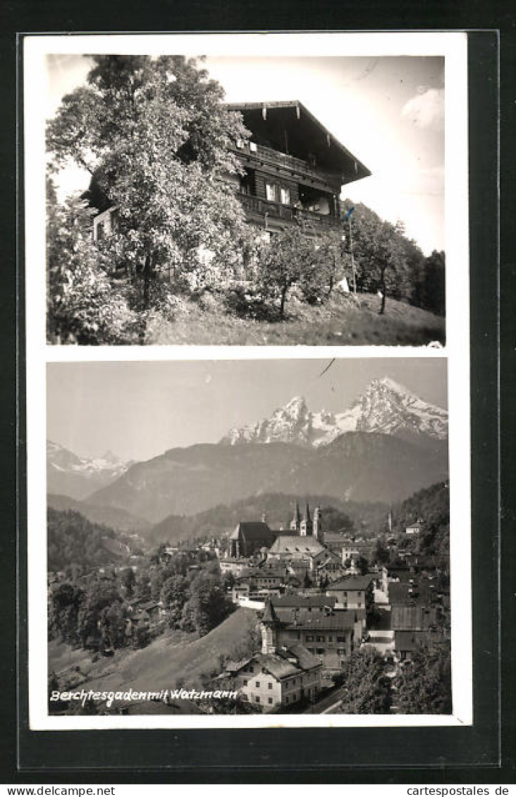 AK Berchtesgaden, Ortspanorama Mit Watzmann, Ansicht Einer Hütte  - Berchtesgaden