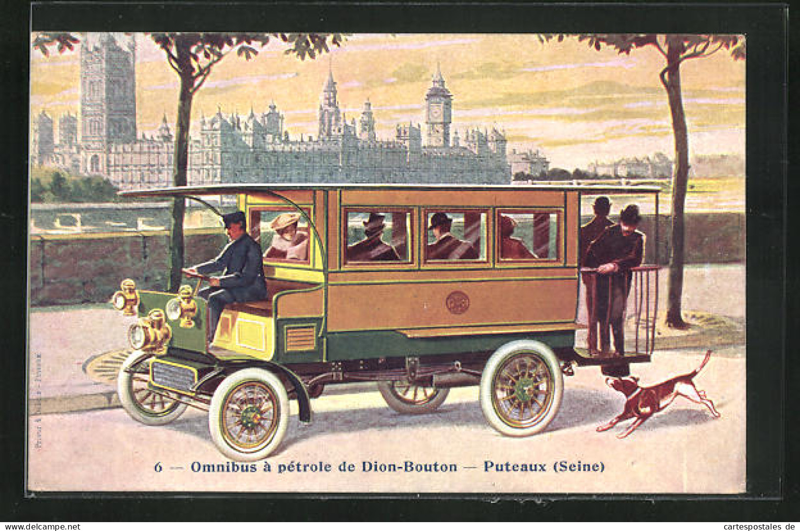 Künstler-AK Omnibus à Pétrole De Dion-Bouton - Puteaux (Seine)  - Autobús & Autocar