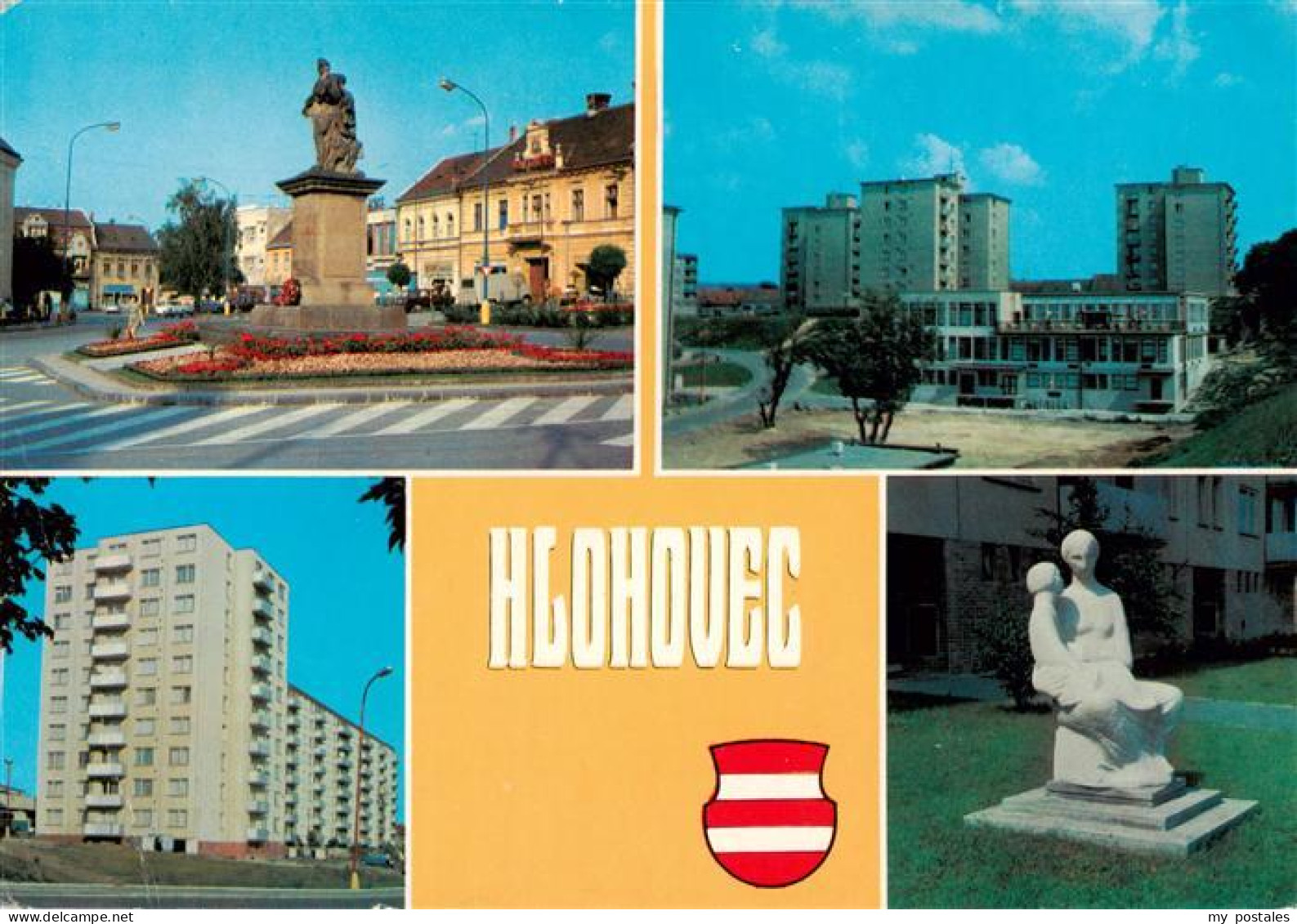 73941079 Hlohovec_Slovakia Stadtplatz Monument Hochhaeuser Skulptur - Slovakia
