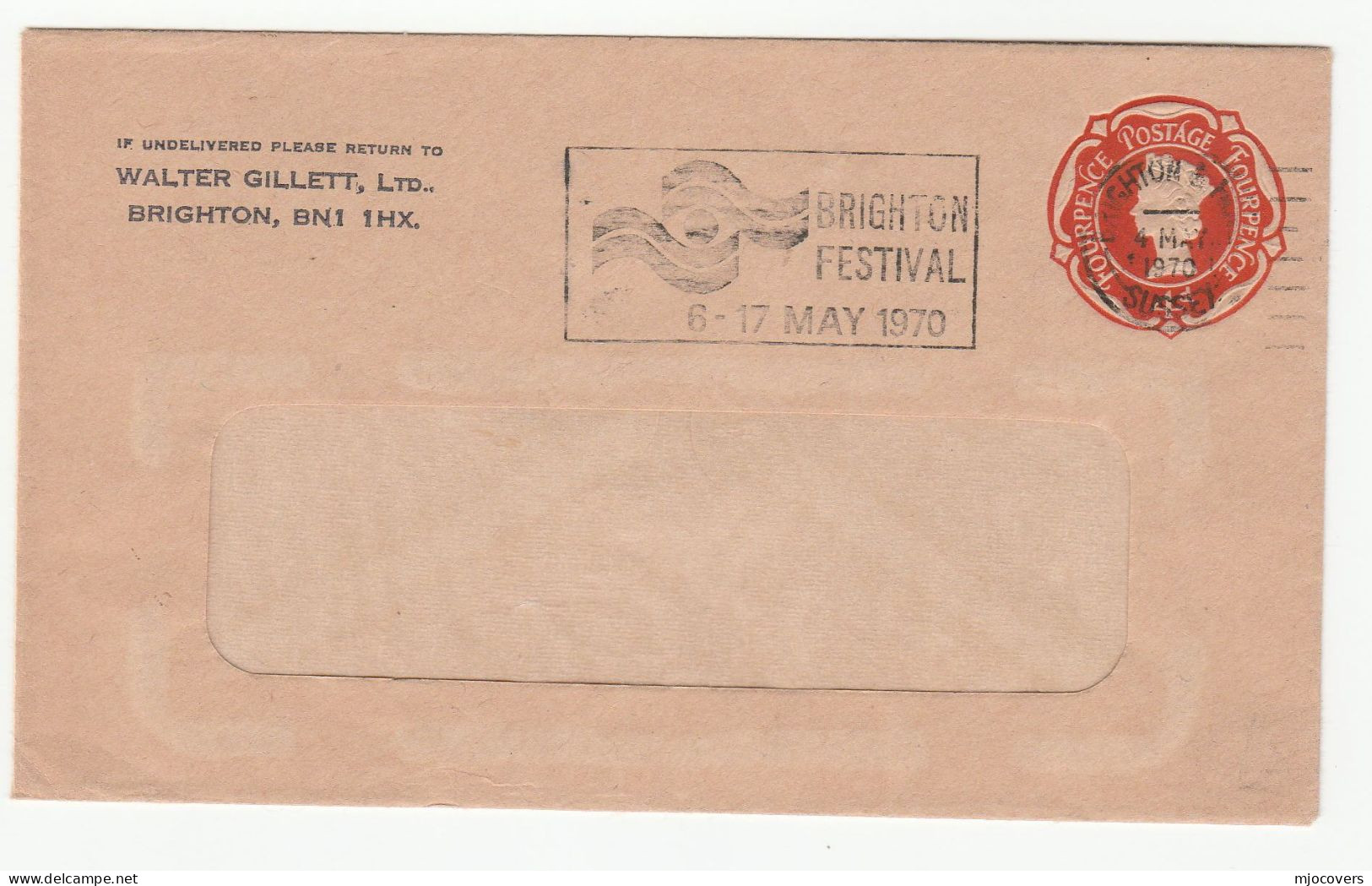 1970 BRIGHTON FESTIVAL Slogan WALTER GILLETT Co POSTAL STATIONERY Cover GB Stamps - Covers & Documents