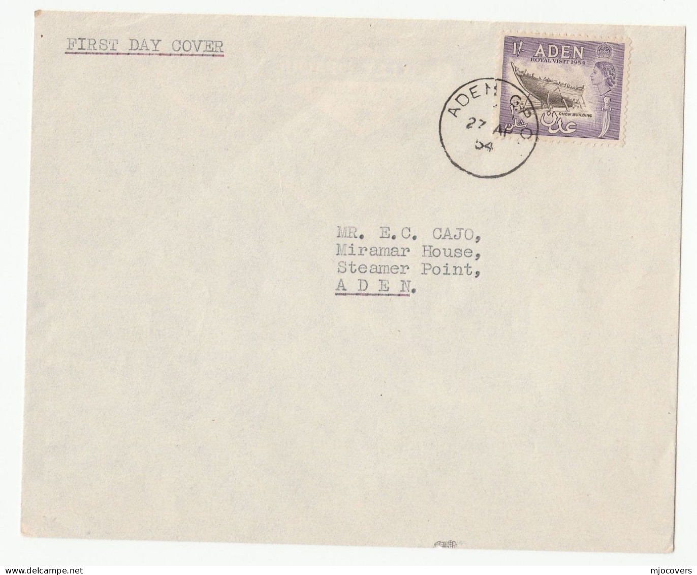 1954 ADEN Stamps FDC  Cover - Aden (1854-1963)