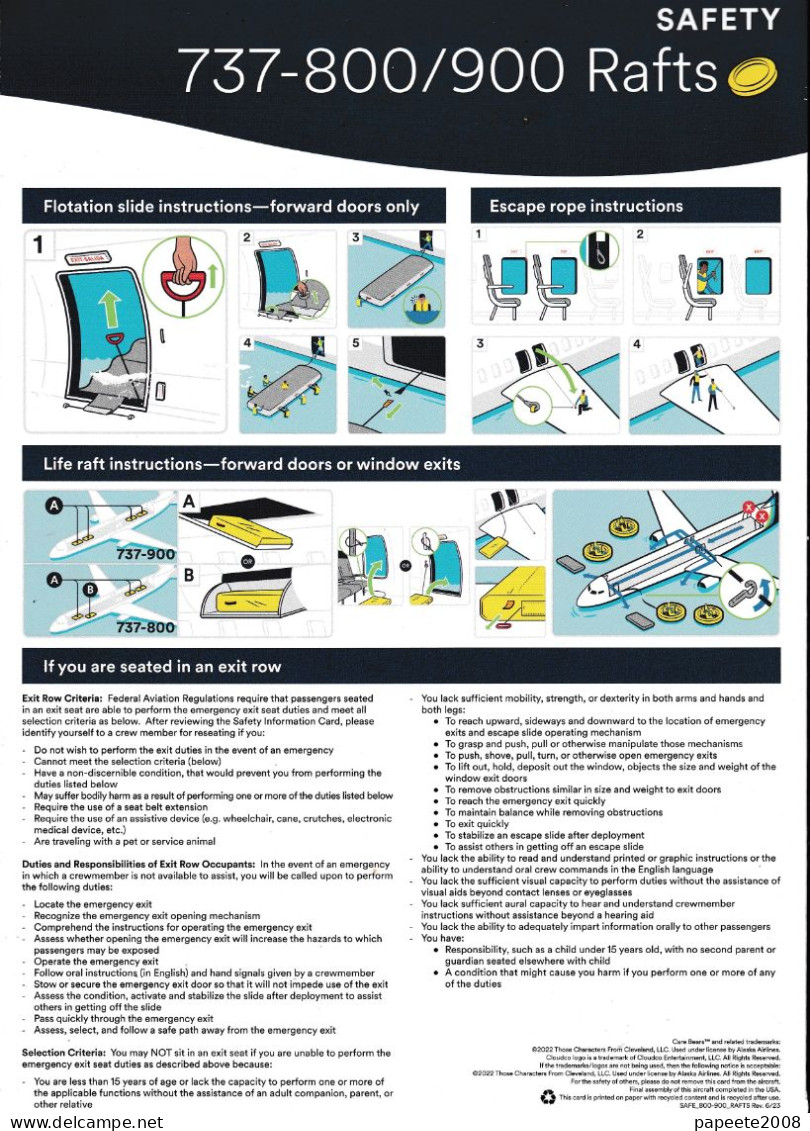 Alaska Airlines / 737-800 /900 De 20232020 / Consignes De Sécurité / Safety Card (grand Format) - Sicherheitsinfos