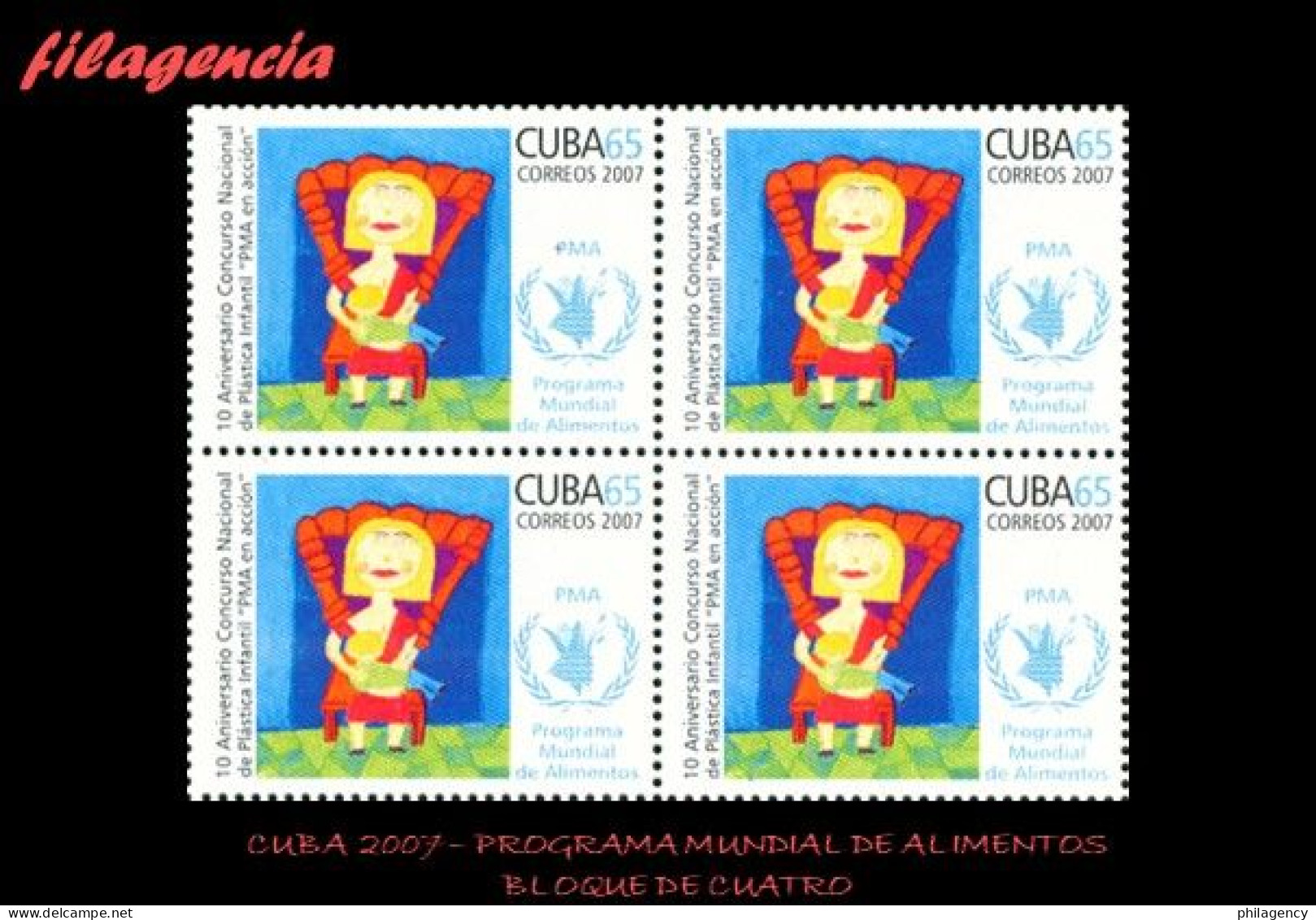 CUBA. BLOQUES DE CUATRO. 2007-13 CONCURSO DE DIBUJO INFANTIL DEL PROGRAMA MUNDIAL DE ALIMENTACIÓN - Neufs