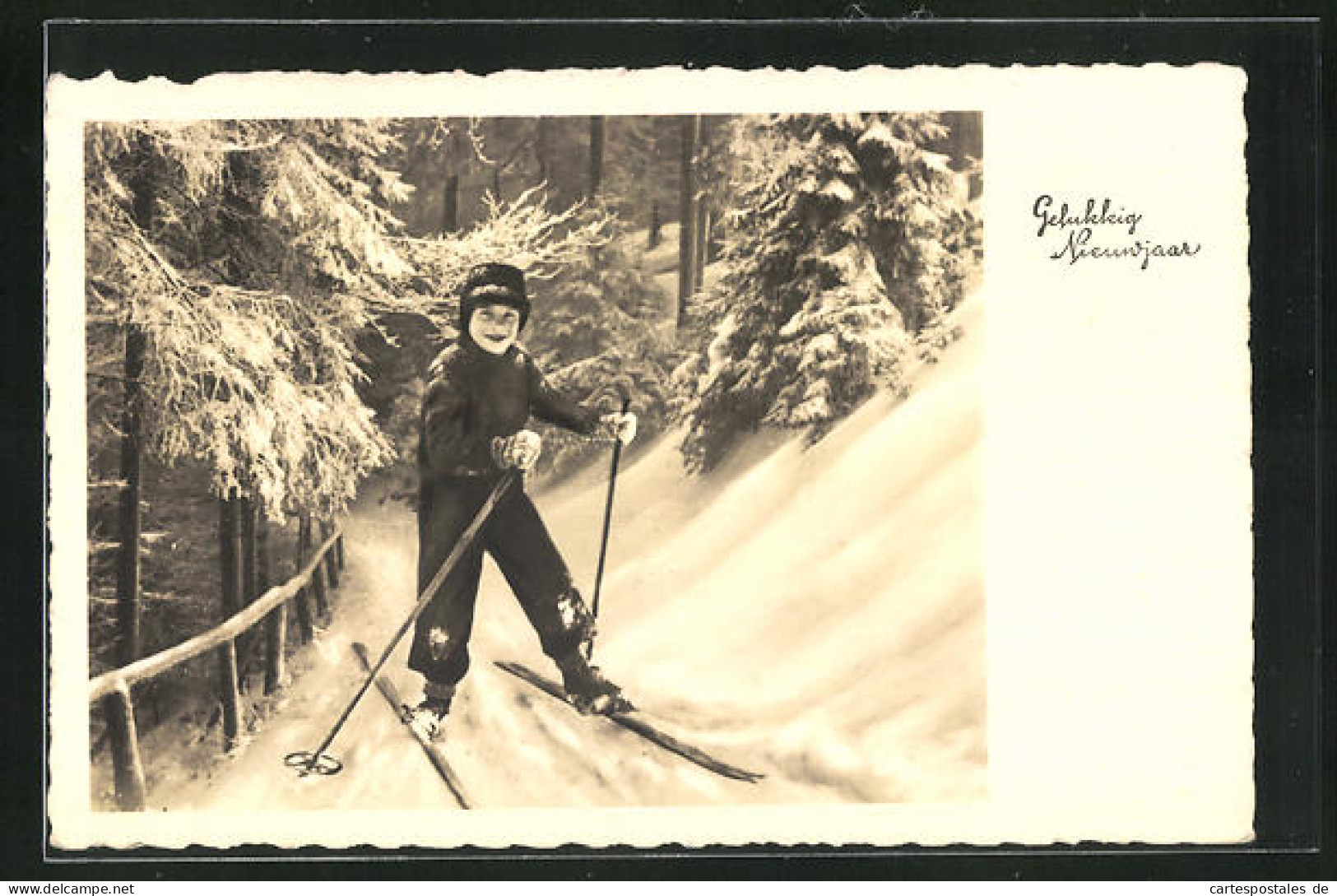 AK Kleiner Junge Fährt Ski, Neujahrsgruss  - Sports D'hiver