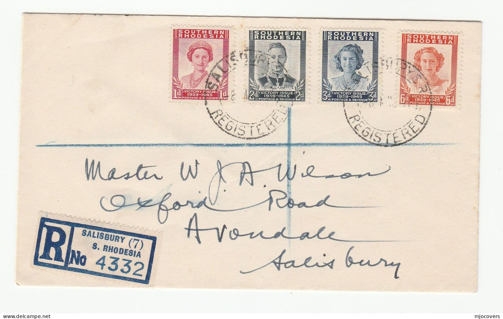 1947 REG Southern RHODESIA 1947 FDC Victory Stamps Cover - Southern Rhodesia (...-1964)