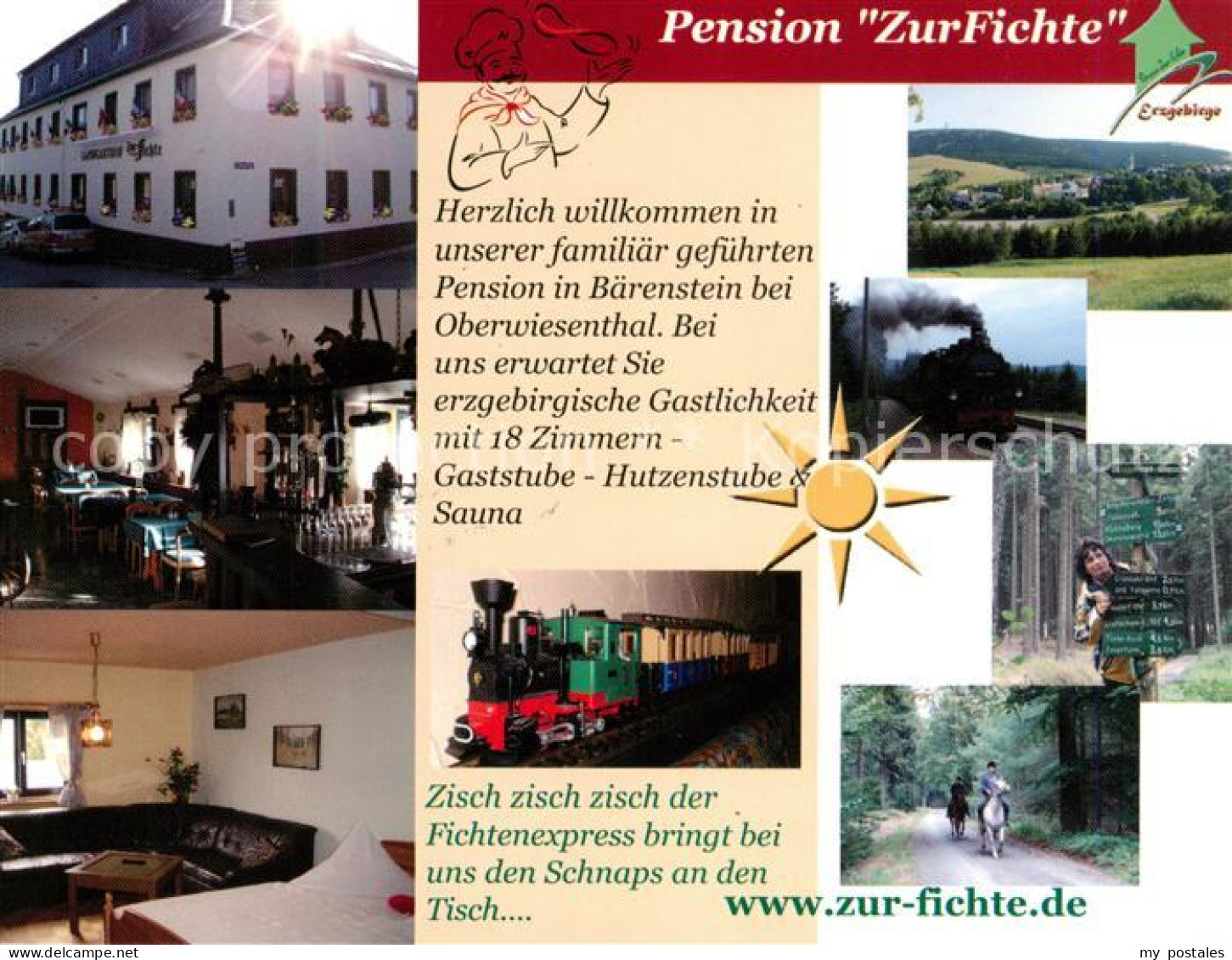 73858600 Baerenstein Annaberg-Buchholz Pension Zur Fichte Gastraum Dampflokomoti - Baerenstein