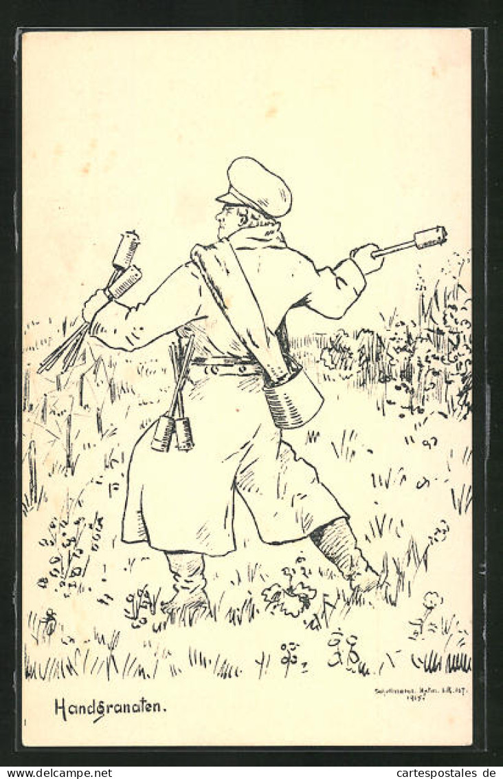 Künstler-AK Sign. Schellmann: Soldat In Uniform Mit Handgranaten  - Sonstige & Ohne Zuordnung