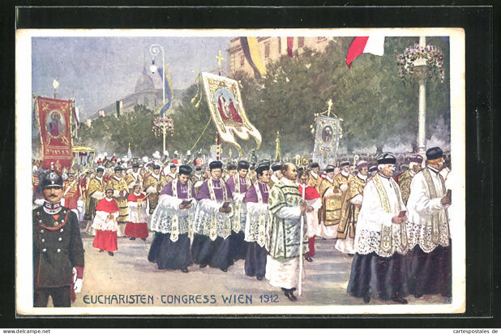Künstler-AK Wien, Eucharisten Congress 1912, Geisliche Ziehen Durch Den Ort  - Other & Unclassified