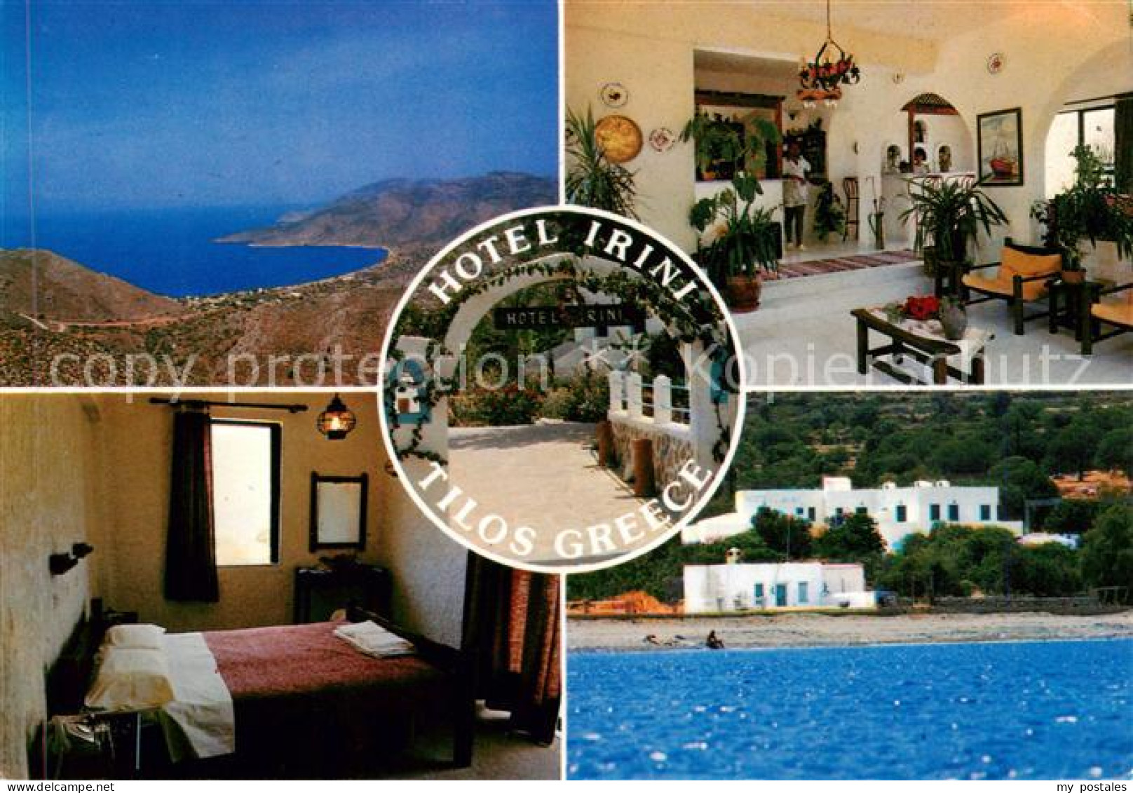 73858523 Tilos Rhodos Greece Hotel Irini Gaststube Zimmer Panorama Schwimmbad  - Grecia