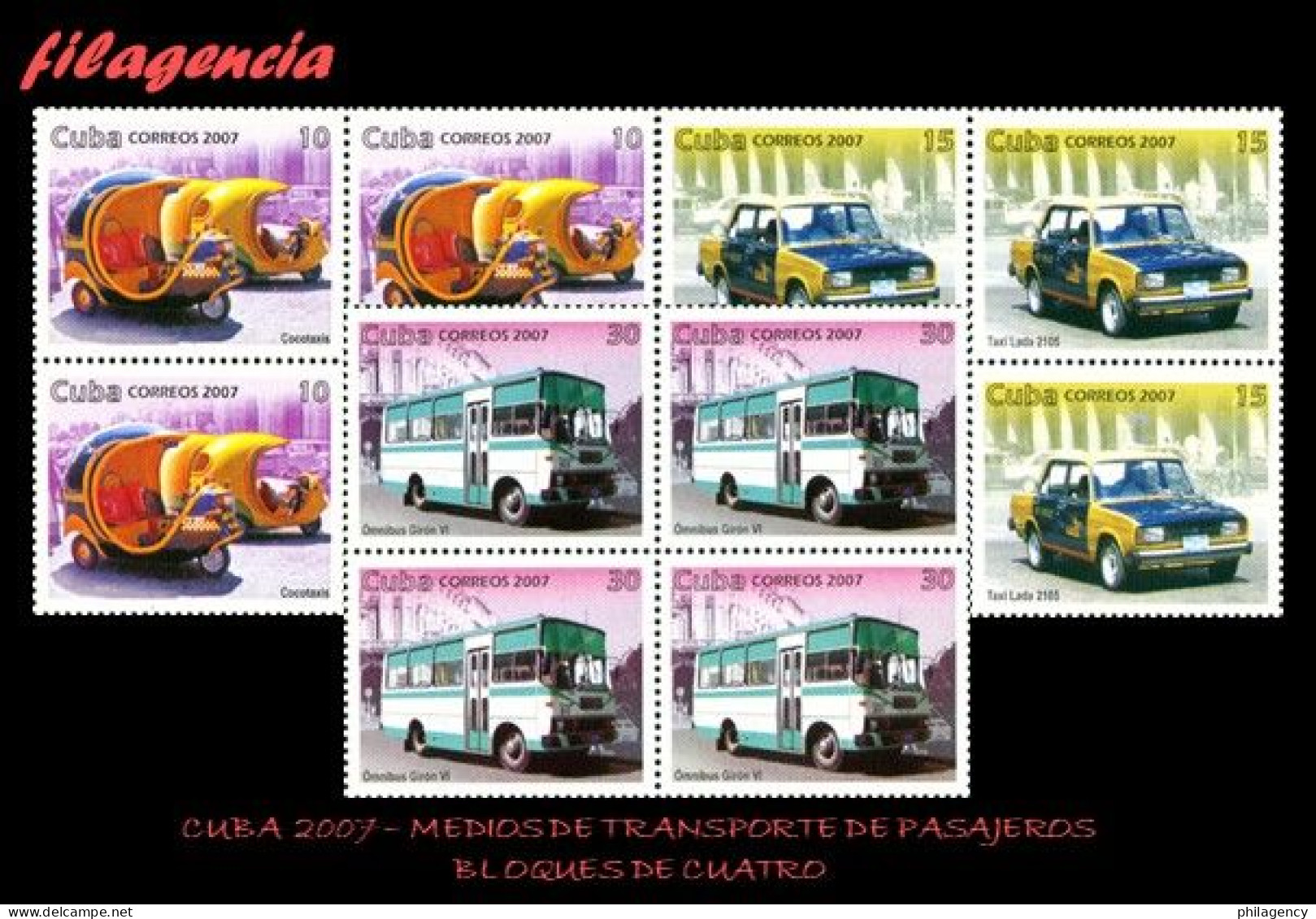 CUBA. BLOQUES DE CUATRO. 2007-26 MEDIOS DE TRANSPORTE TERRESTRE PARA PASAJEROS - Neufs