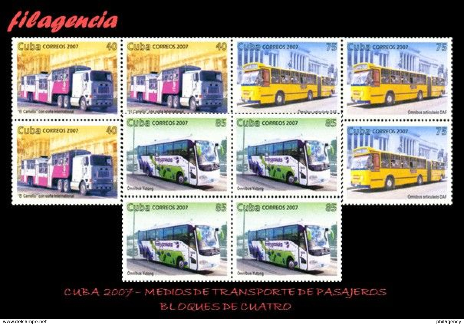 CUBA. BLOQUES DE CUATRO. 2007-26 MEDIOS DE TRANSPORTE TERRESTRE PARA PASAJEROS - Unused Stamps