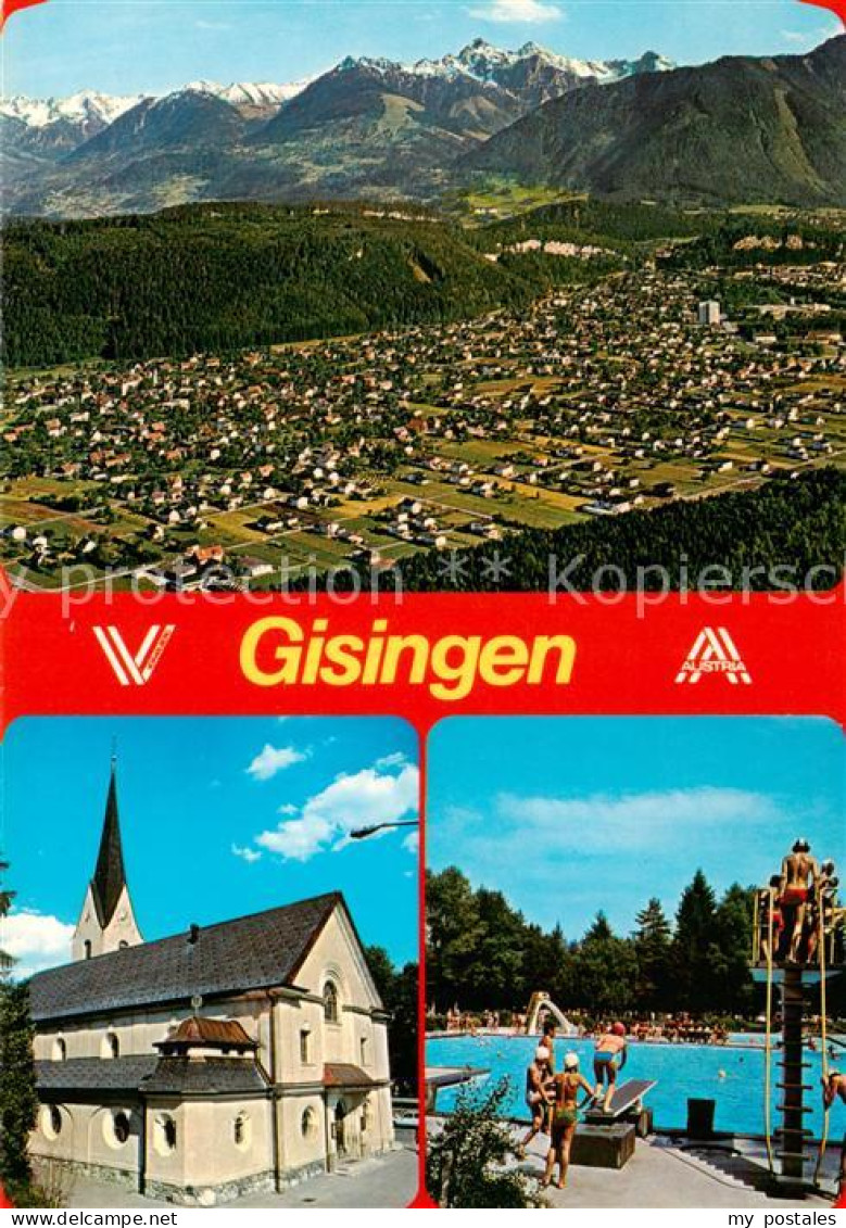 73858422 Gisingen Feldkirch Fliegeraufnahme Kirche Schwimmbad Gisingen Feldkirch - Autres & Non Classés