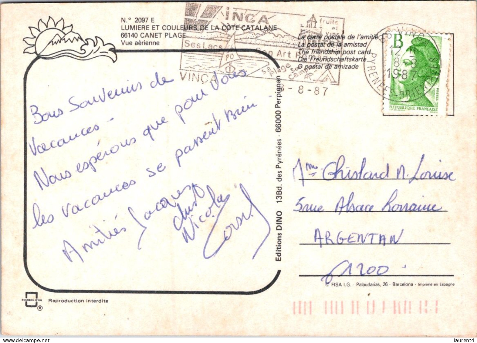 26-4-2024 (3 Z 8)  France - Posted 1987 - Canet Plage - Other & Unclassified