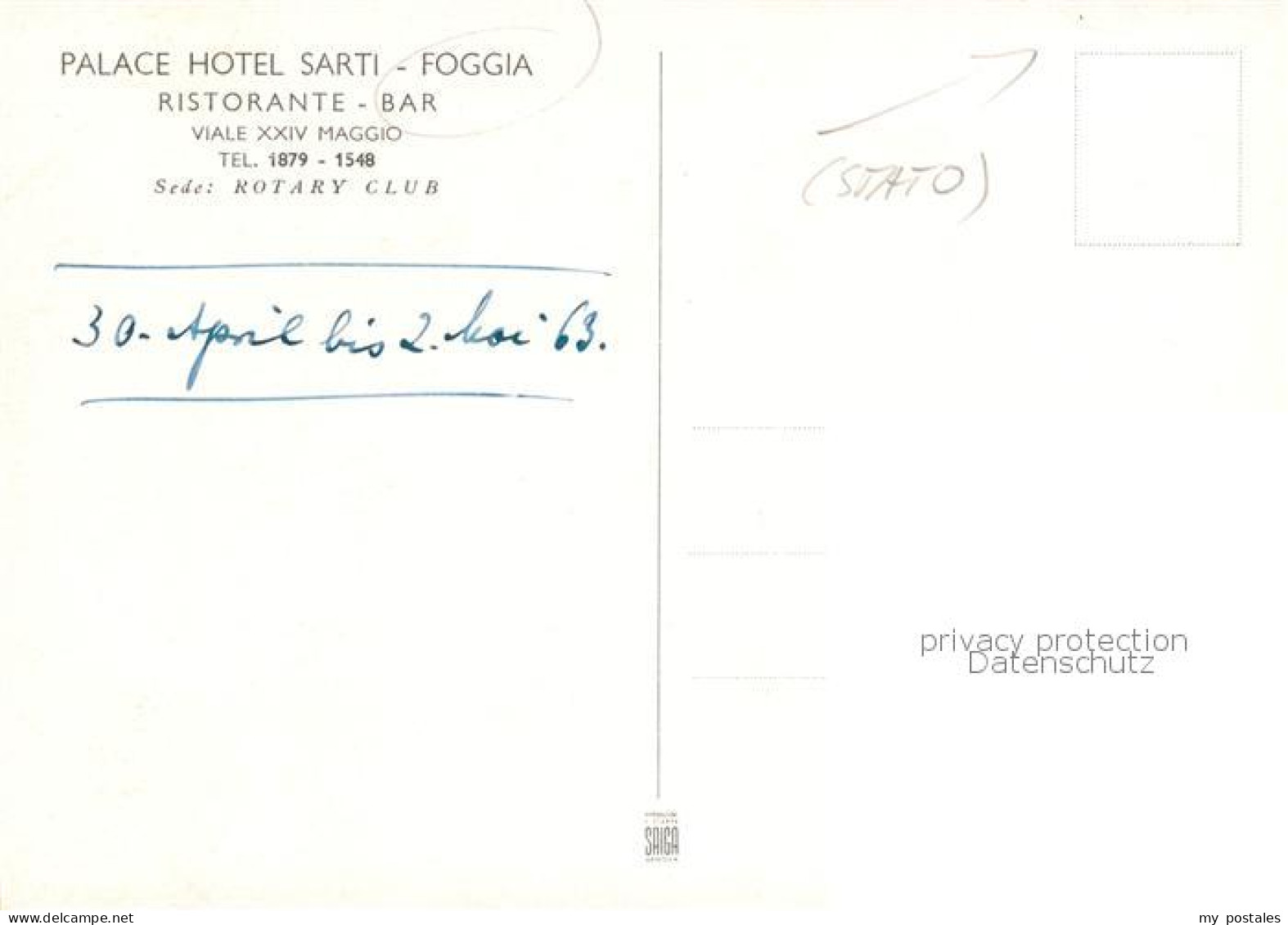 73858393 Foggia IT Palace Hotel Sarti Ristorante Bar  - Autres & Non Classés