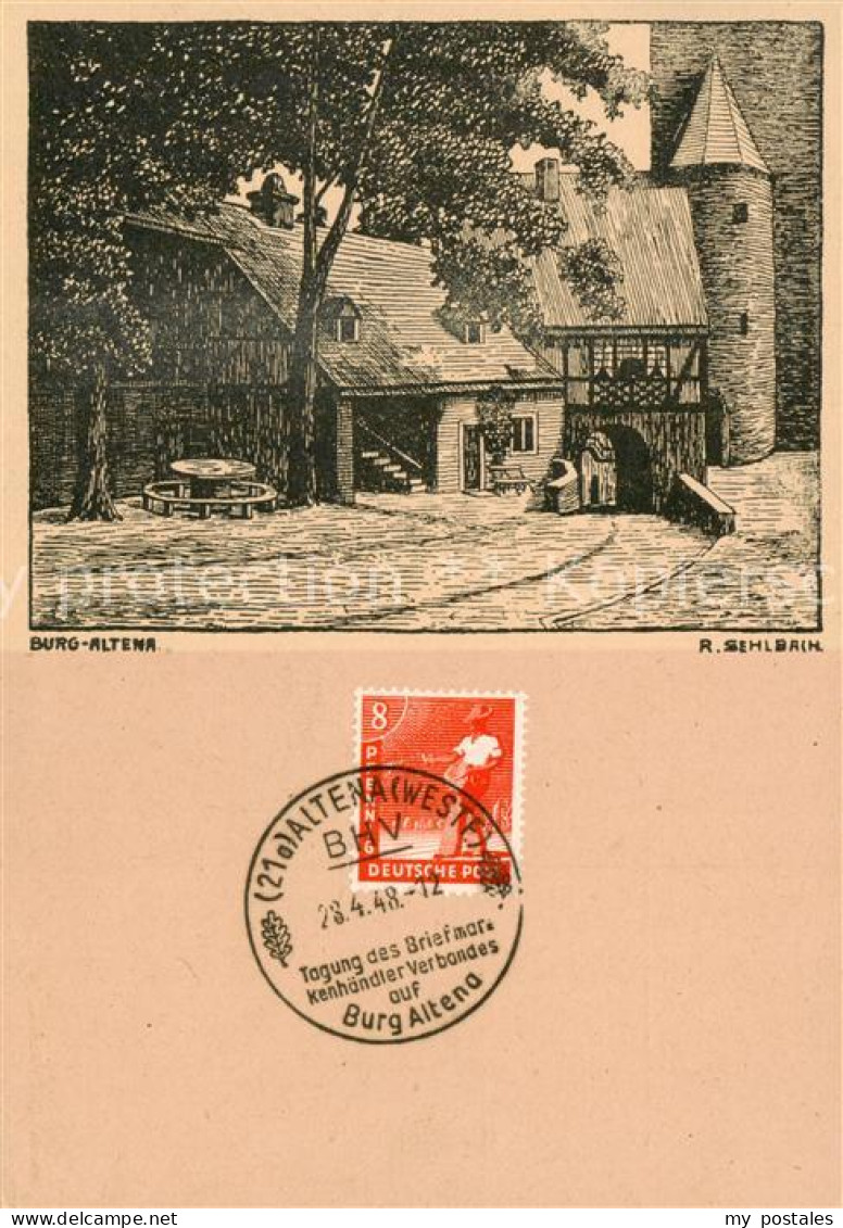 73858283 Altena Lenne Burg R. Sehlbach Kuenstlerkarte Sonderstempel Tagung Des B - Altena