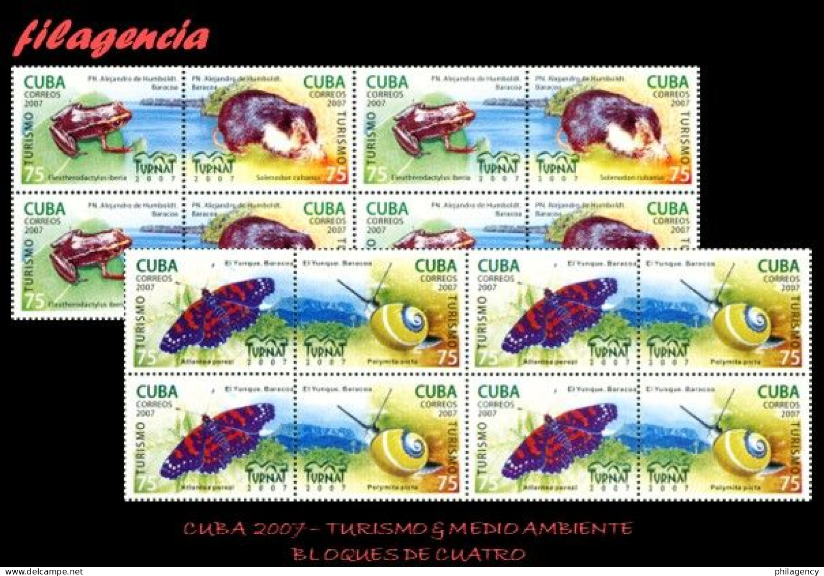 CUBA. BLOQUES DE CUATRO. 2007-30 FERIA INTERNACIONAL DEL TURISMO TURNAT. FAUNA ENDÉMICA. SET TENANTS - Nuovi