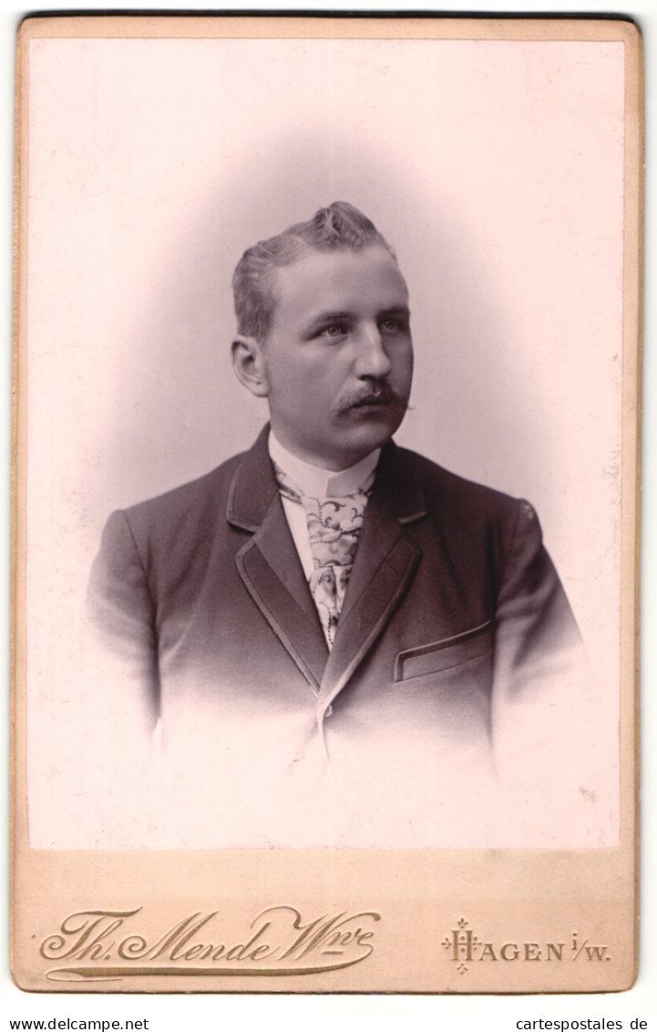 Fotografie Th. Mende Wwe, Hagen, Portrait Bürgerlicher Herr Mit Krawatte Und Schnurrbart  - Anonieme Personen